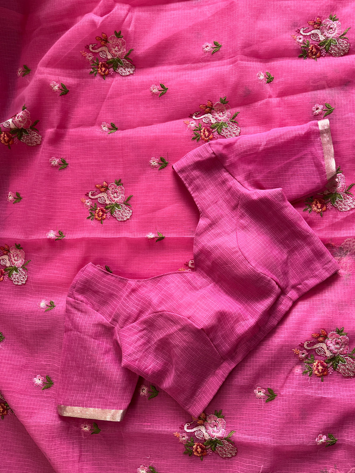 Kota doriya Embroidery saree with stitched Blouse
