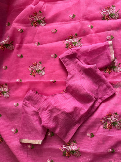 Kota doriya Embroidery saree with stitched Blouse
