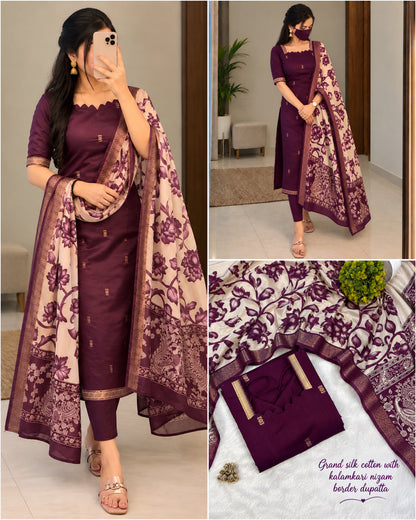 Mangalagiri Butta Silk cotton Top with Chennuri Silk Kalamkari Dupatta kurti sets