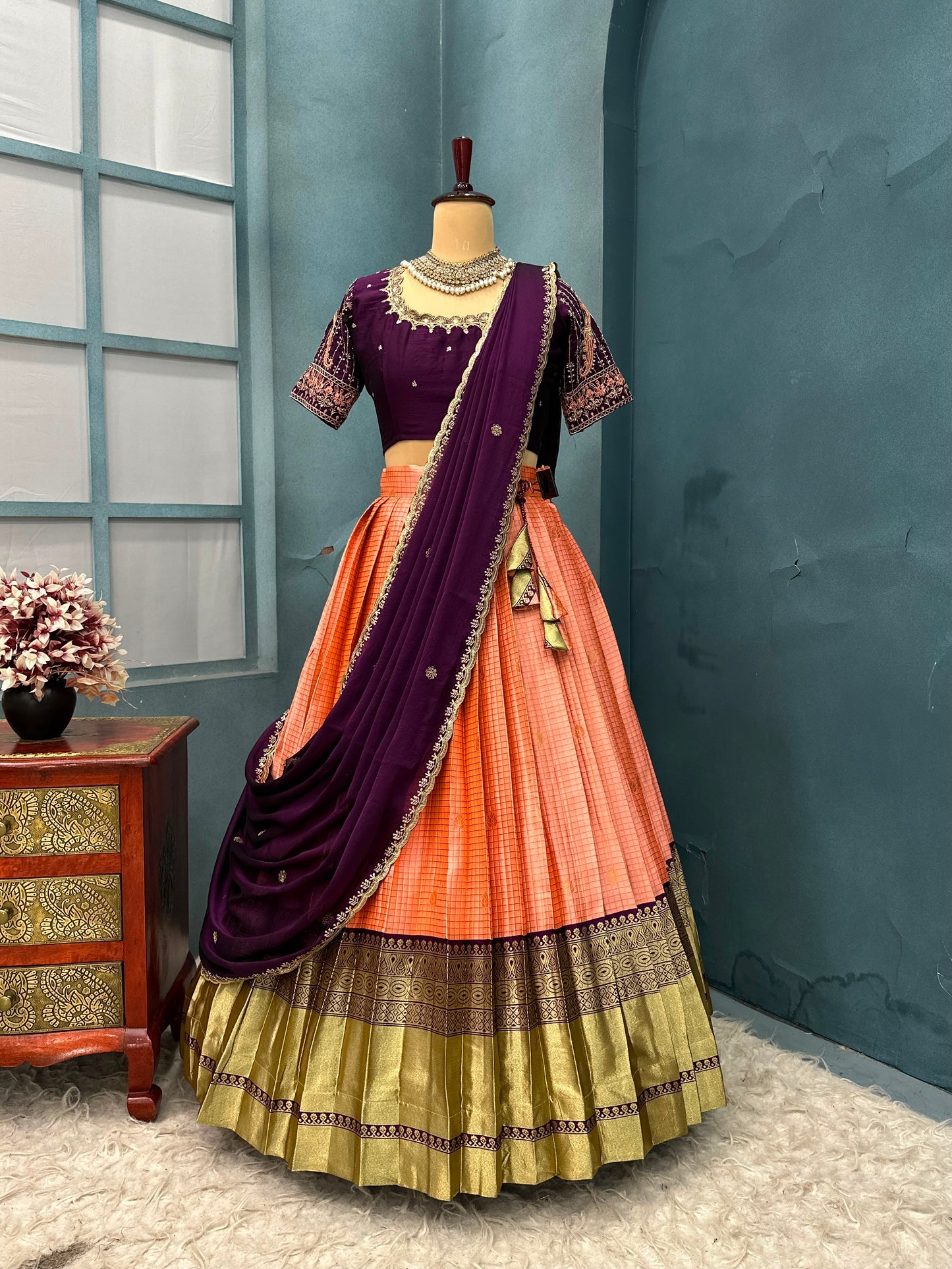 Kanchipuram Checks Designer lehenga set