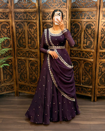 South style silk gown with dupatta