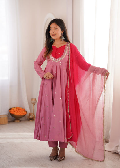 Anarkali 3 piece embroidered office set