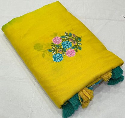Budget maslin   cotton  saree with embroidery pattu
