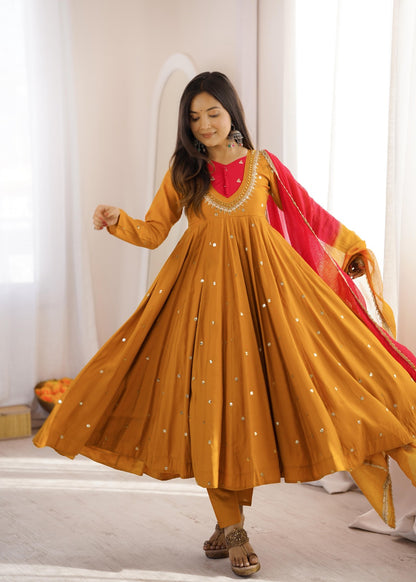 Anarkali 3 piece embroidered office set