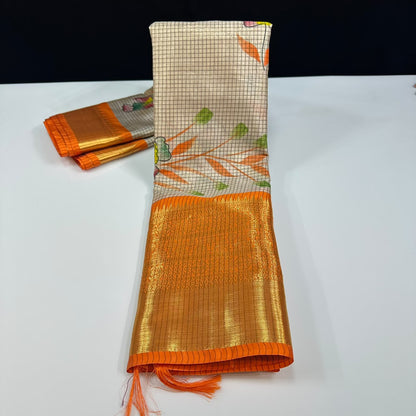 Soft Banarasi ivory tissue silk saree with Resham weaving