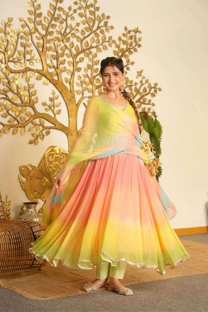 Rainbow Anarkali charm gown