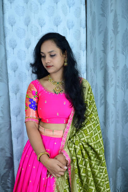 Pythani with bandhini Maggam Work fully stitched Lehenga