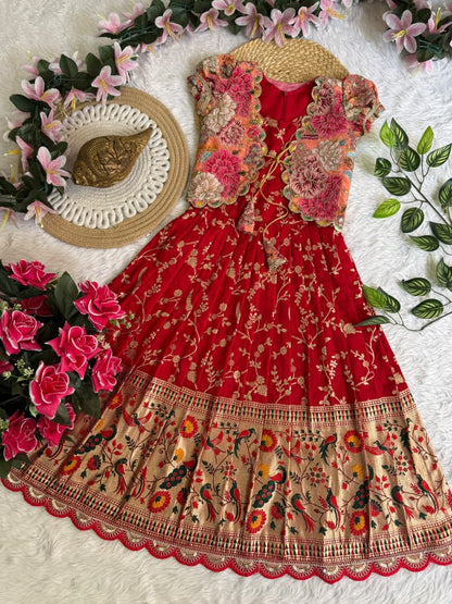 Kids frock pure Dola silk 2 in one gown