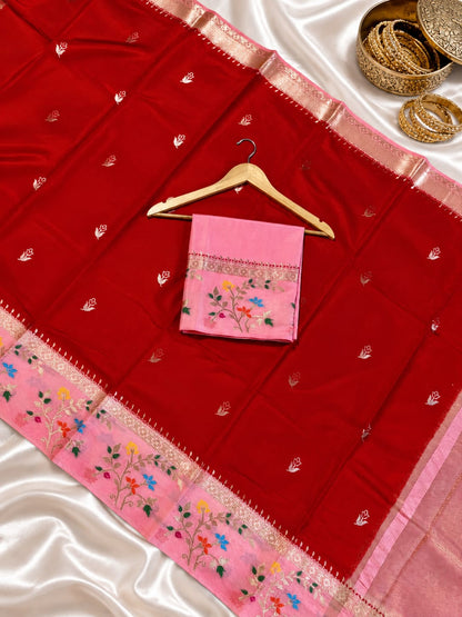 Budget Banarasi Katan Silk Saree with Contrast Alfi Border