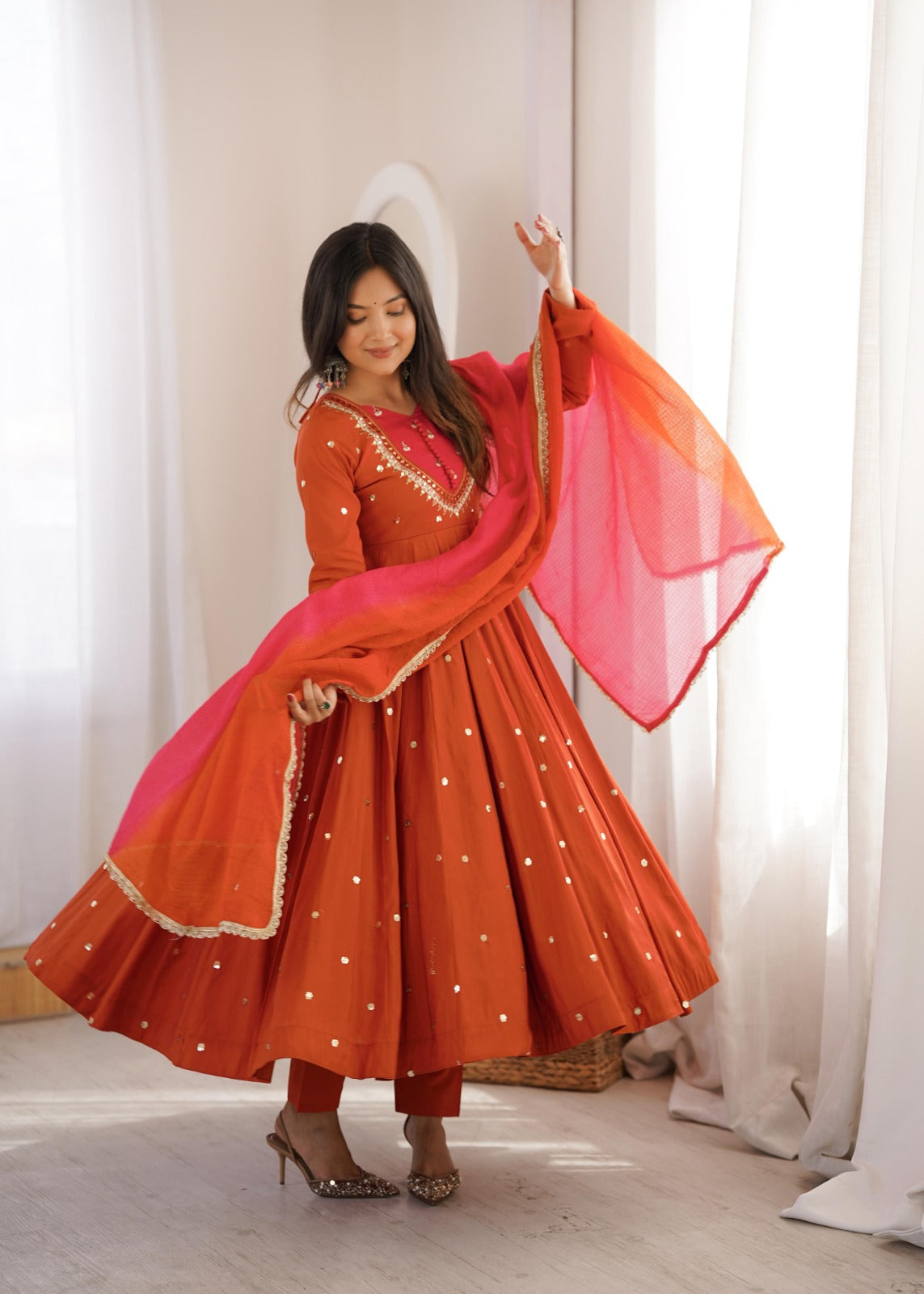 Anarkali 3 piece embroidered office set