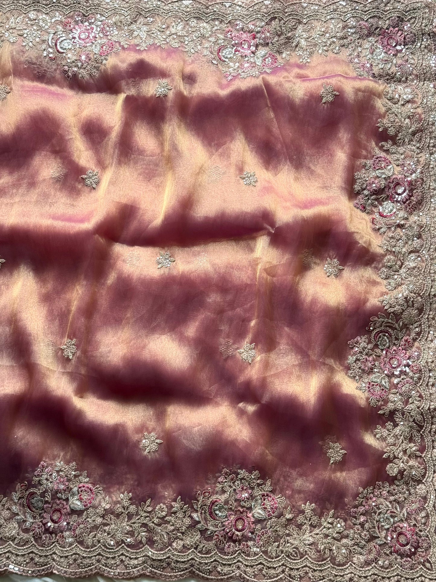 Blush Pink Premium Tissue Luxe Sequence saree with stitched blouse