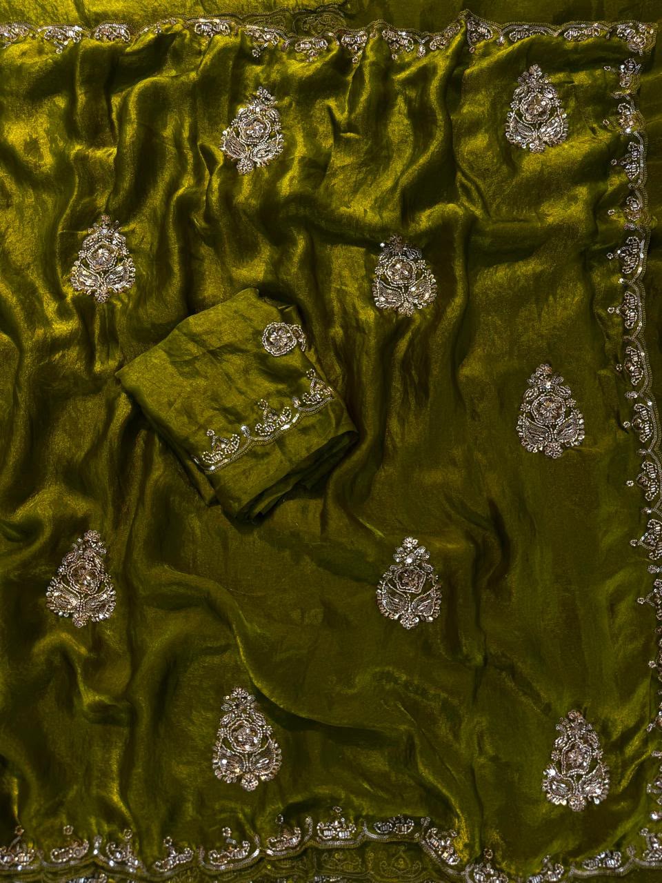 Trending soft satin Butta work saree