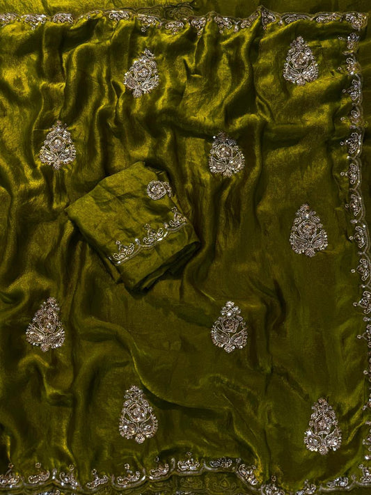 Trending soft satin Butta work saree