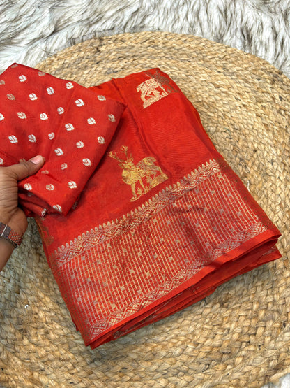 Viscose Mysore budget deer design saree