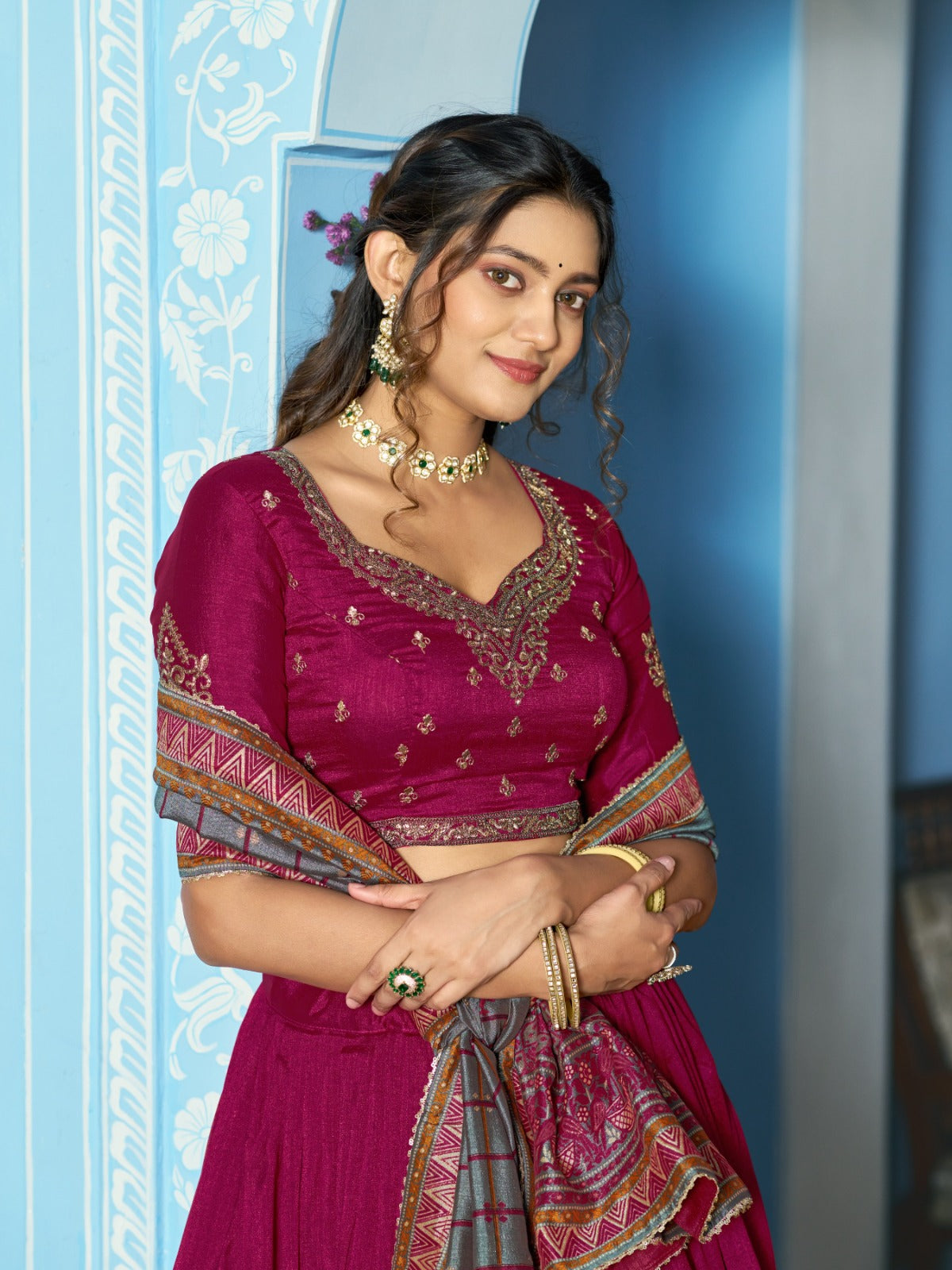Vichitra silk royal designer lehenga