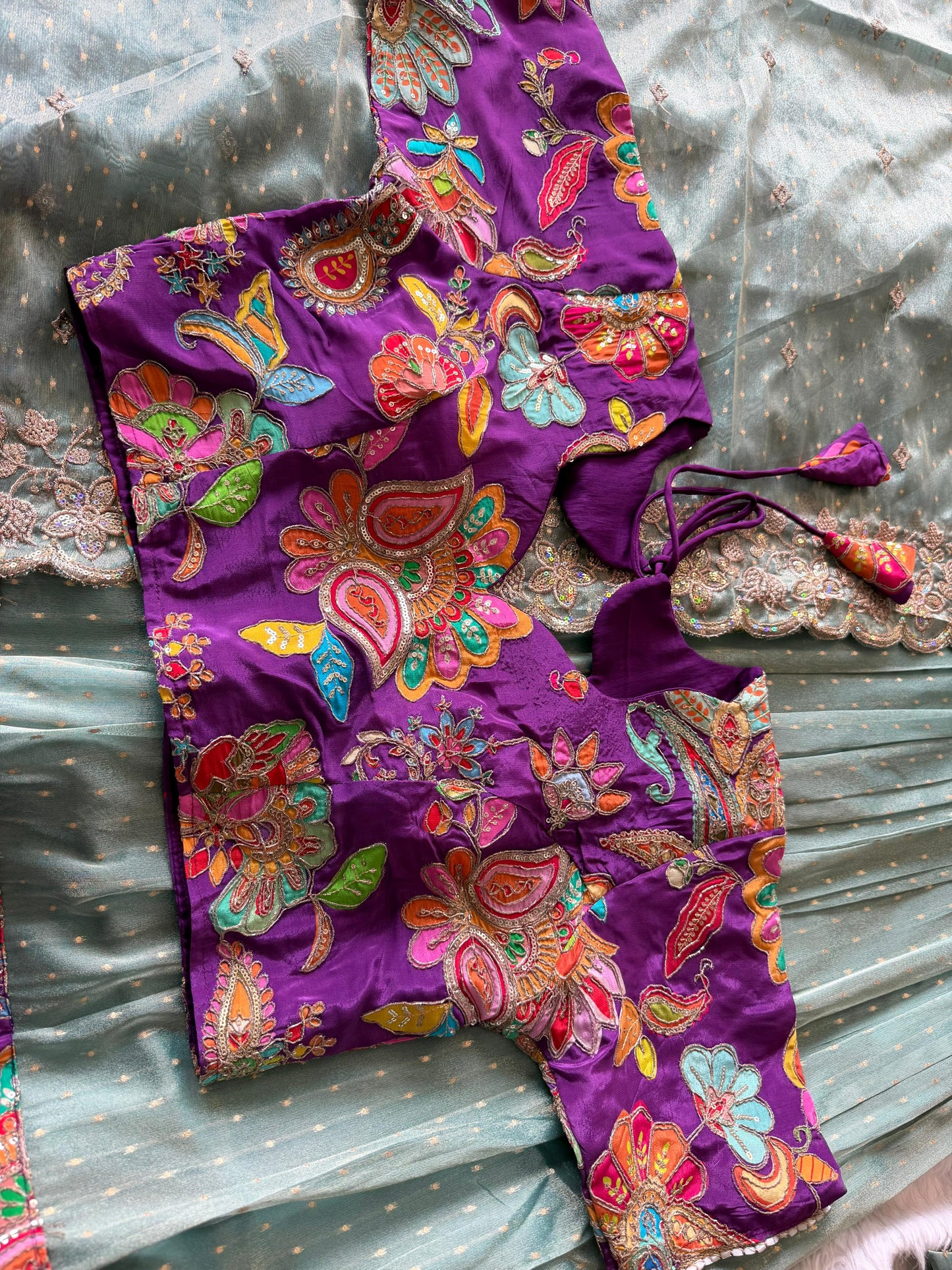 Position embroidery salsa handwork  designer lehenga