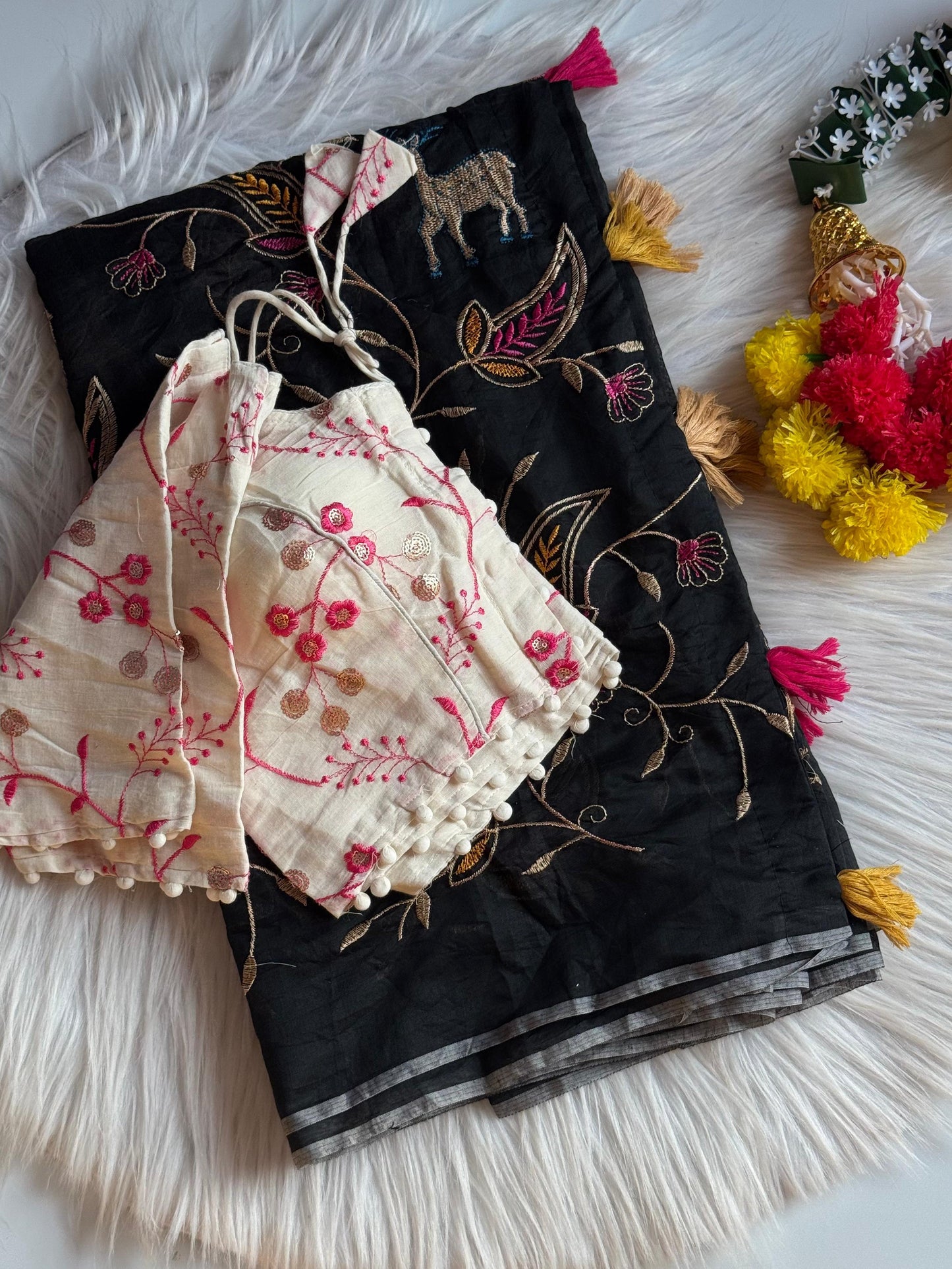 Luxurious Chanderi saree with stitched blouse Stitched Saree