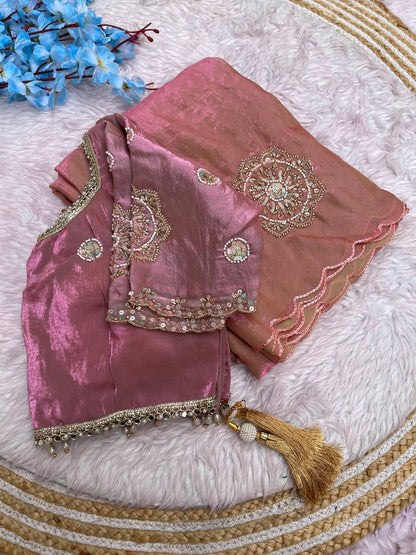 Fendi Satin Saree with Work stitched Blouse