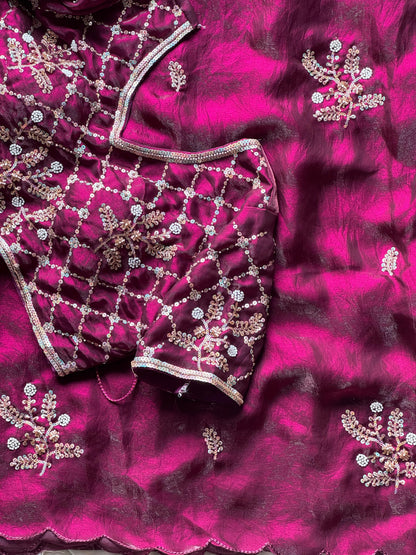 Stitched blouse saree-Soft space silk Saree