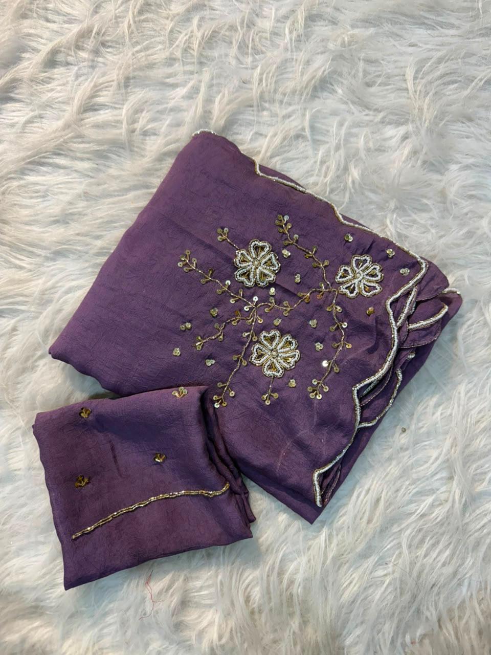 Trending rangoli crush saree with handwork