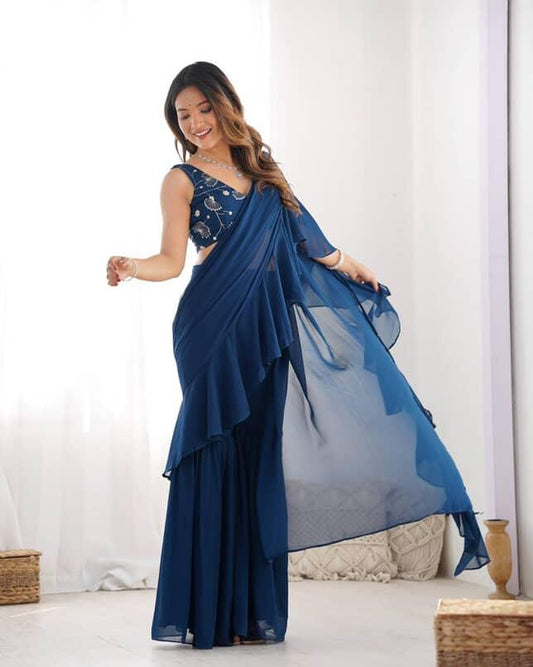 Ready to wear sharara saree with stitched blouse