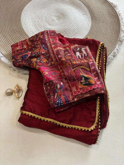 Rajaranu Position Stitched Blouses with Vichitra Silk saree