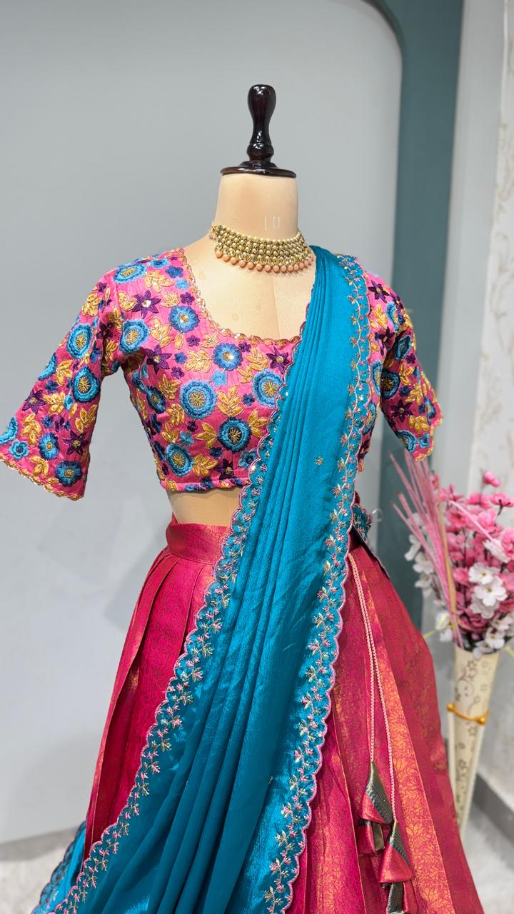 Embroidery Work Blouse With Kanchipattu silk Lehenga