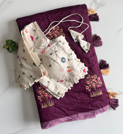 Chanderi Cotton saree with stitched Blouse