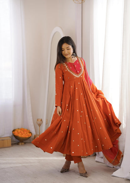 Anarkali 3 piece embroidered office set