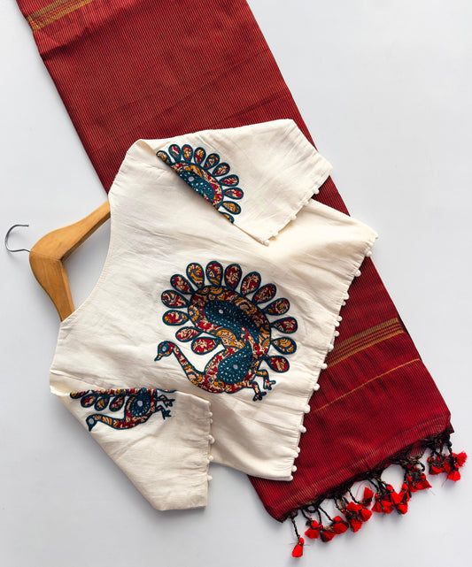 Khadi cotton saree with stiched blouse