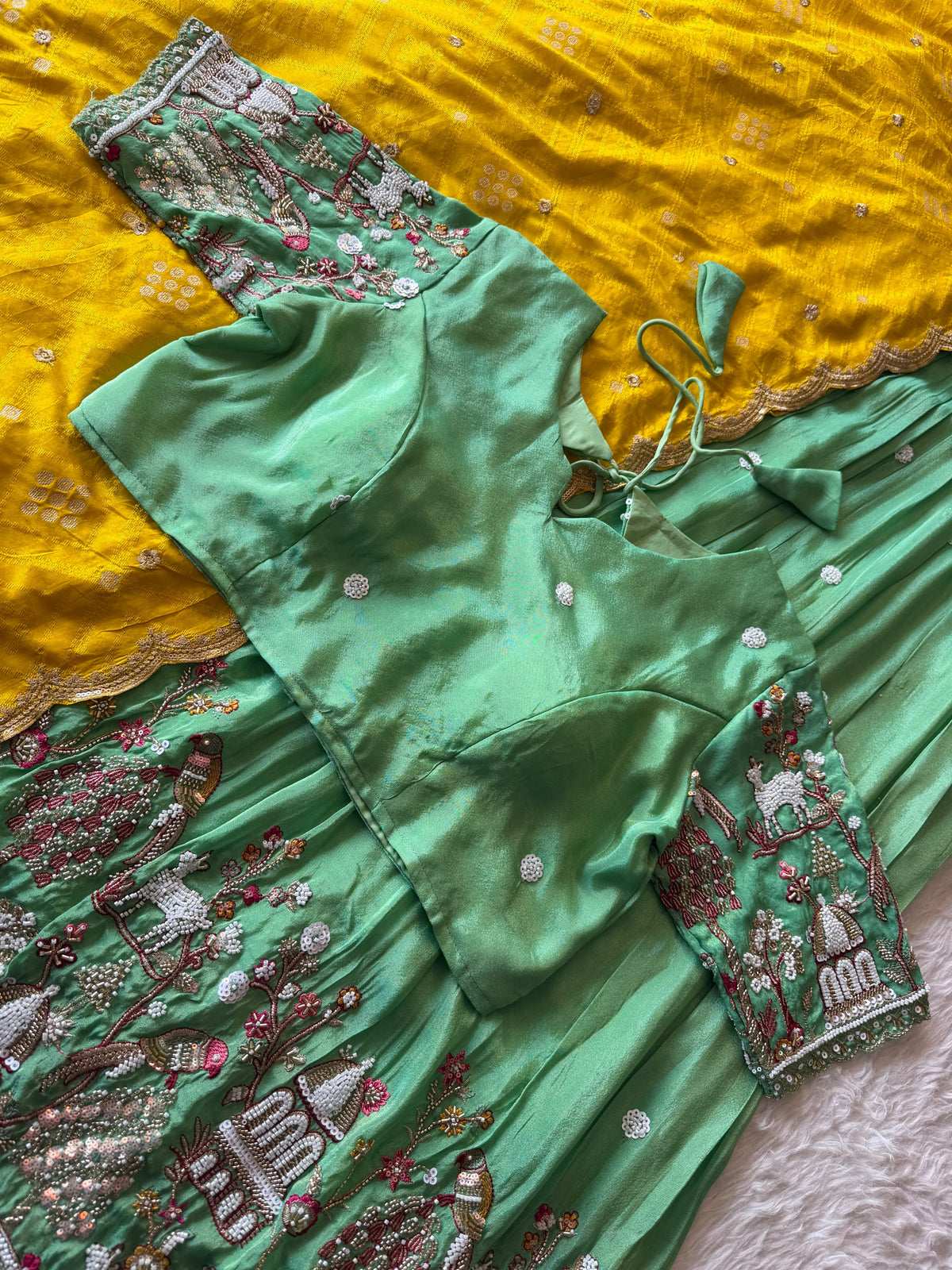 Jungle theme designer beads embroidered work lehenga