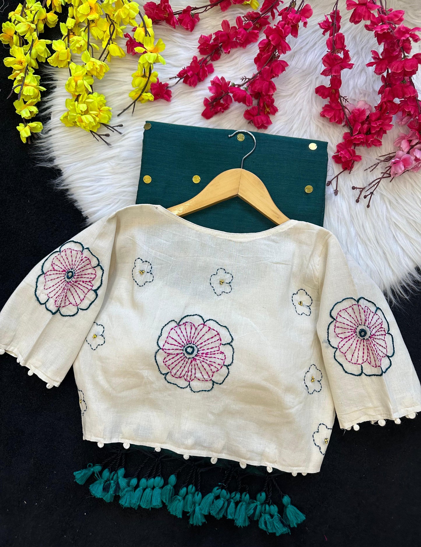 Khadi cotton saree with ginni work stitched blouse