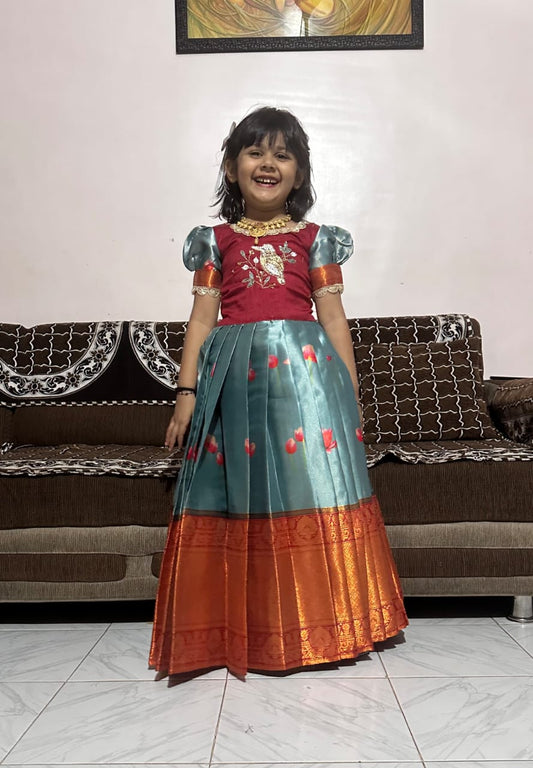 Kids Kanjivaram Silk Festive Gown