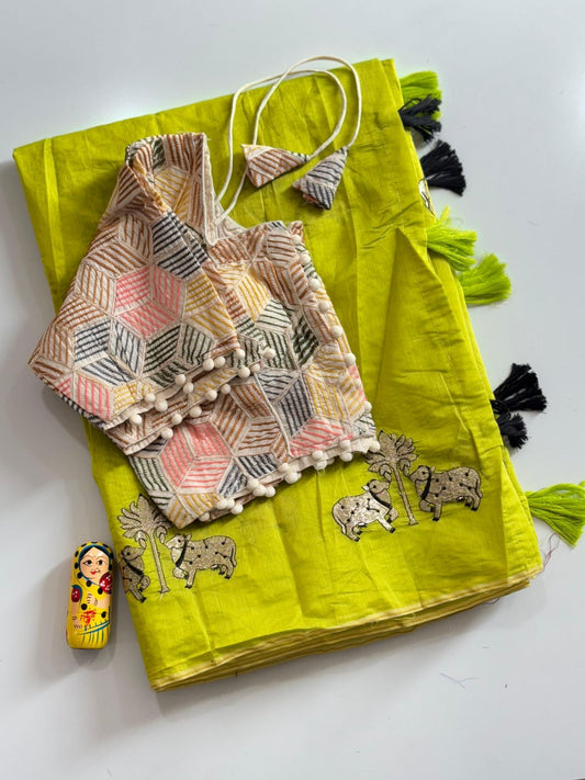 Chanderi Saree with Stitched Blouse