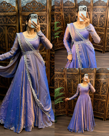 South style silk gown with dupatta