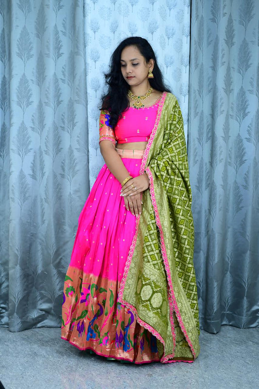 Pythani with bandhini Maggam Work fully stitched Lehenga
