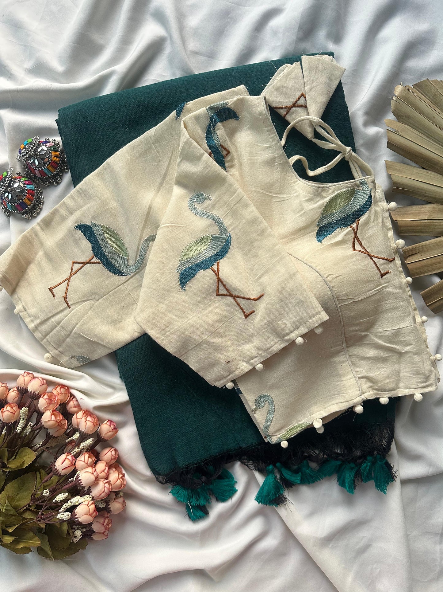 Khadi cotton with stitched Flamingo blouse