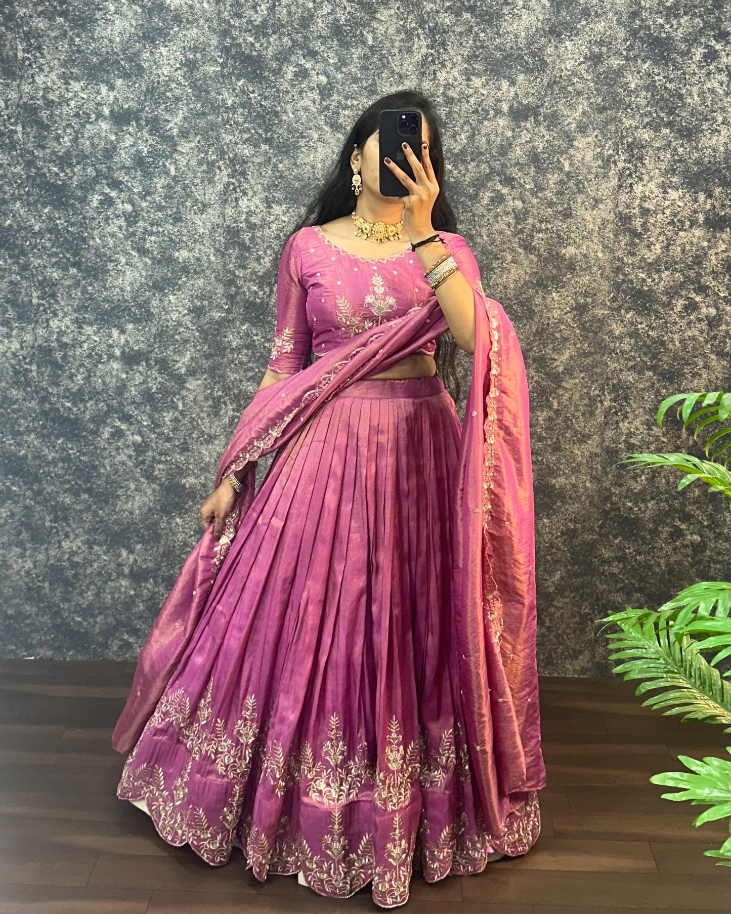 South tissue lehenga with embroidery