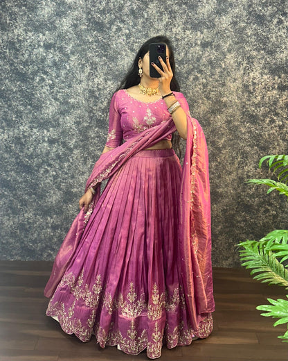 South tissue lehenga with embroidery