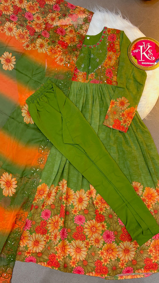 Party wear Anarkali gowns green pretty set