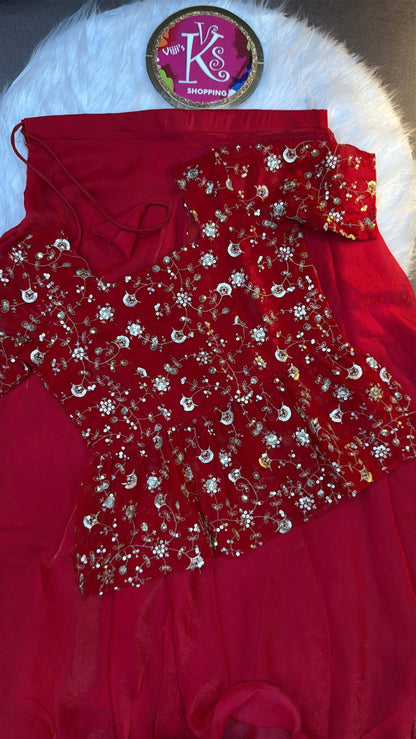 Sequin embroidered crop top style lehenaga