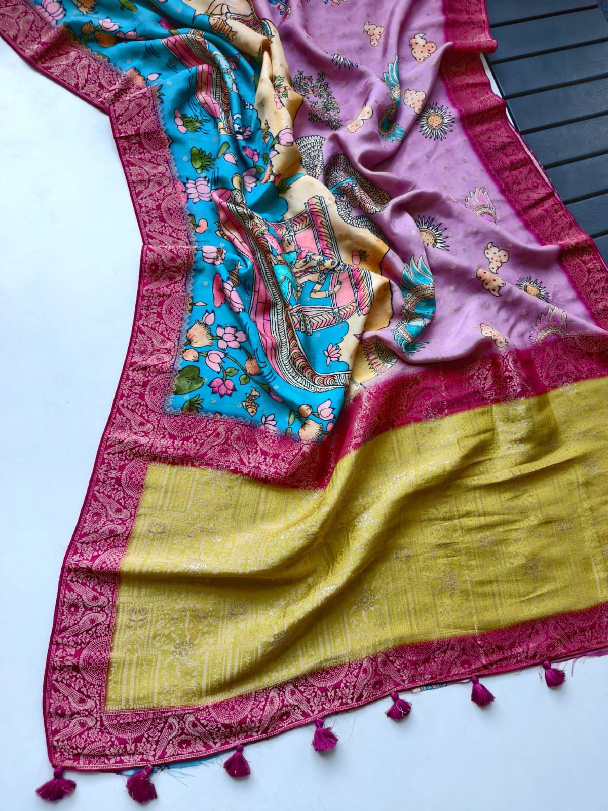 Pure Crape Georgette Bandhini fusion luxe semi pattu type look saree