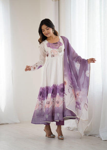 Floral printed Organza Anarkali Suit set