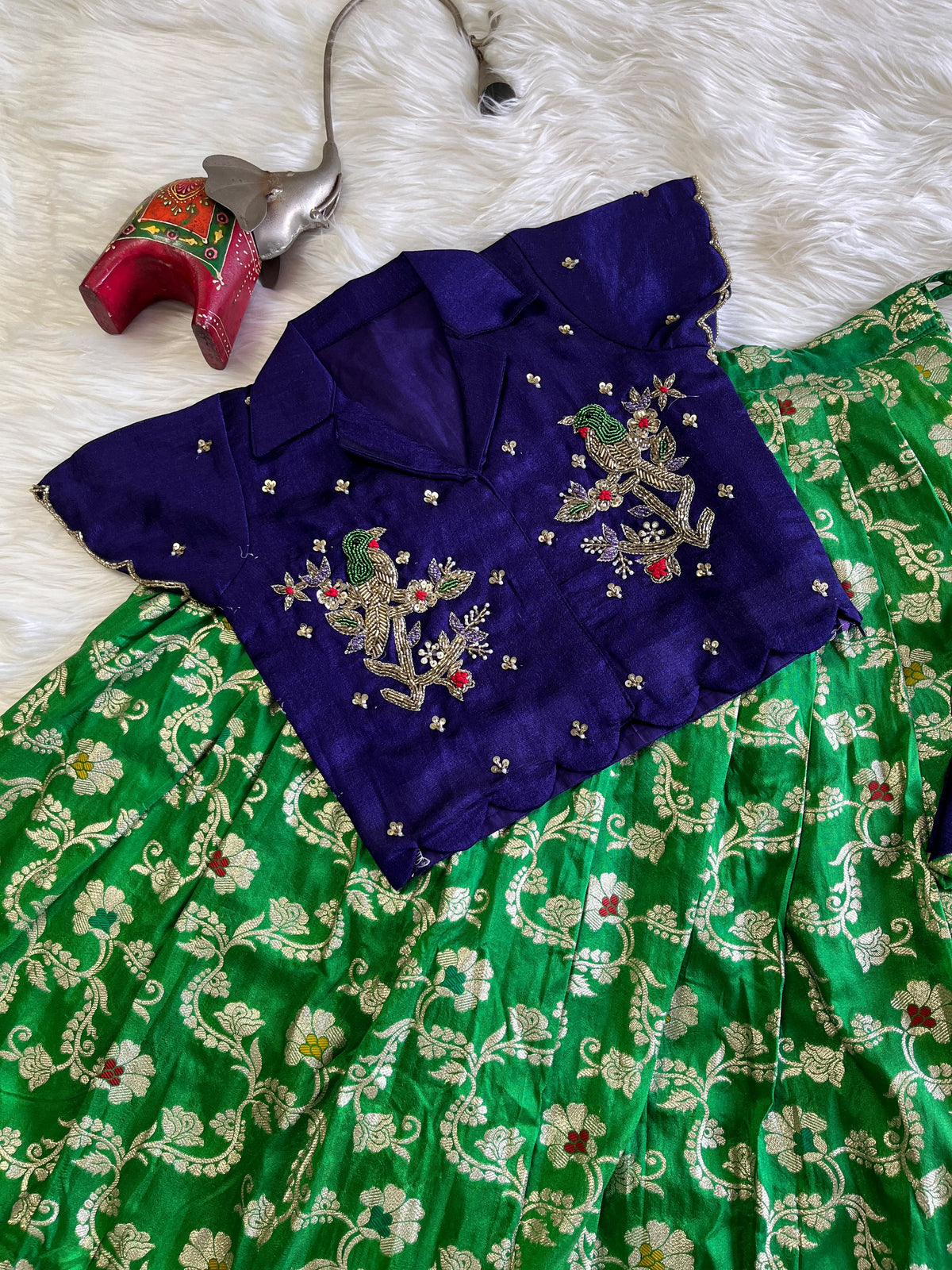 Premium Kids cute weaving Maggam lehenga set