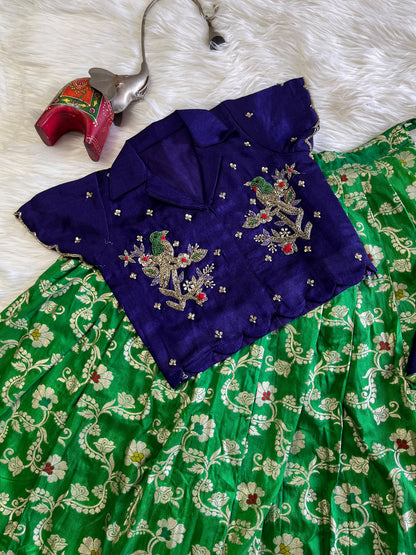 Premium Kids cute weaving Maggam lehenga set