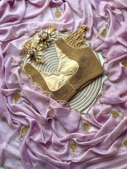 Space Georgette saeee with gold pearl work blouse