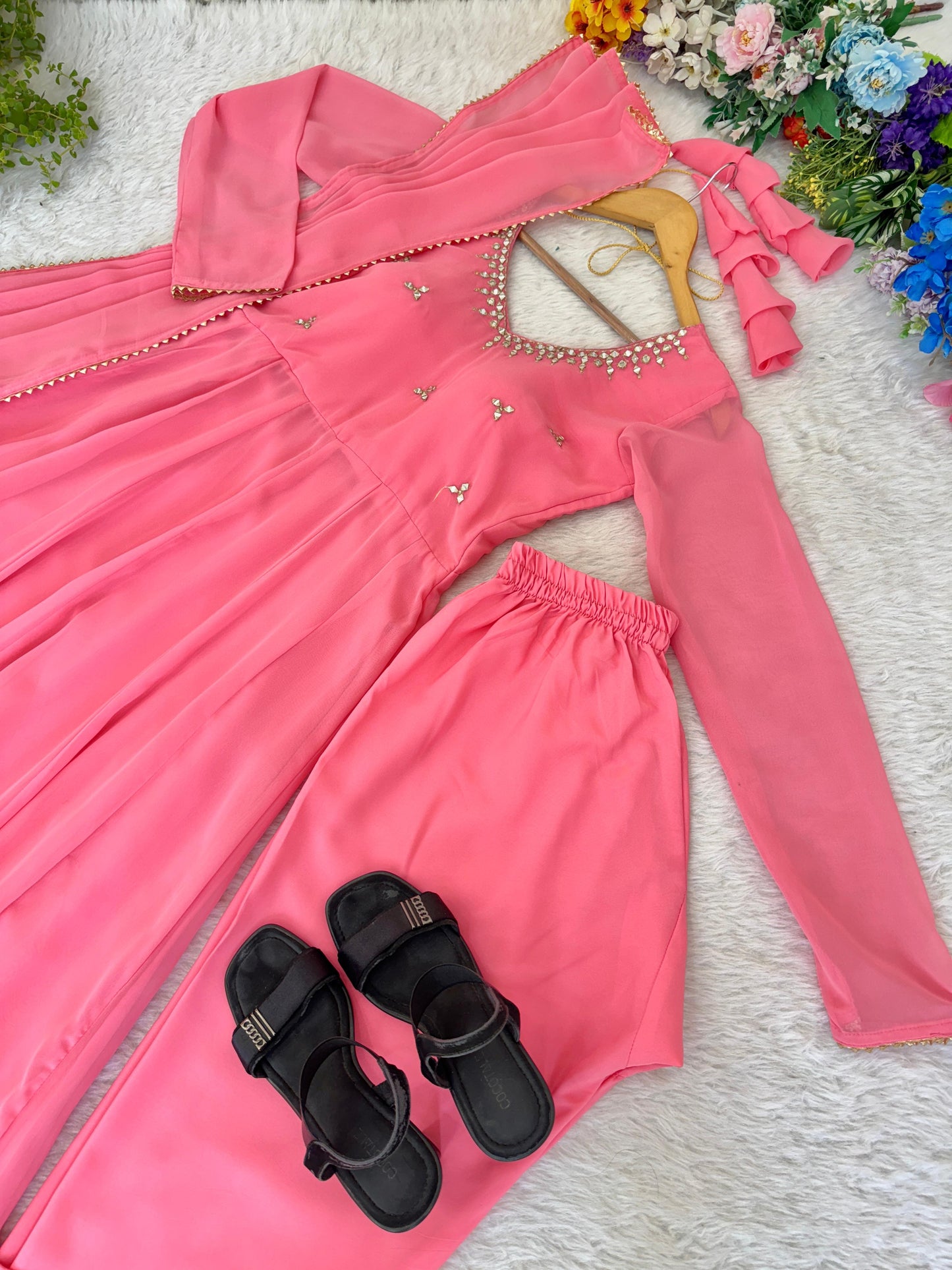 Georgette Gown with pant , Dupatta