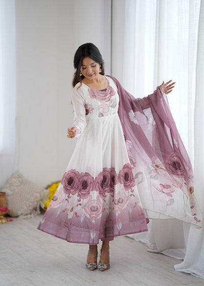 Floral printed Organza Anarkali Suit set