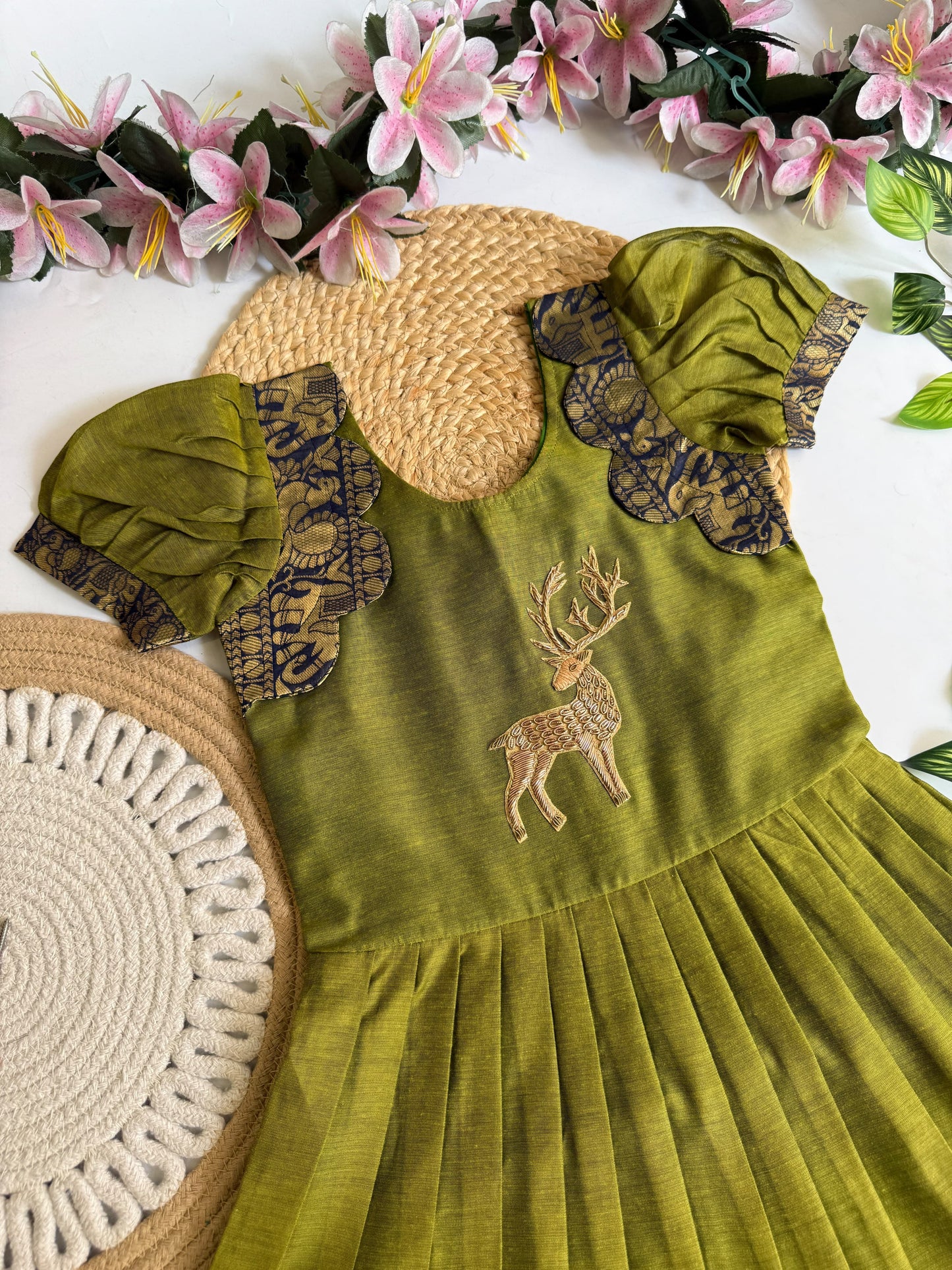 Kids Narayanpet cute deer work gowns