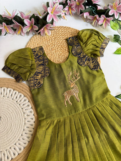 Kids Narayanpet cute deer work gowns